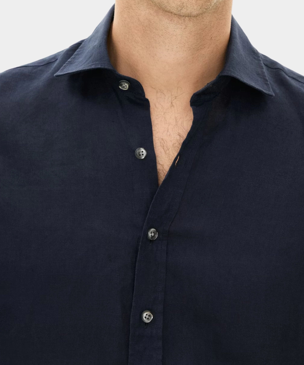 Reg Fit Cut Away Linen Shirt - Navy - Hugo Sthlm