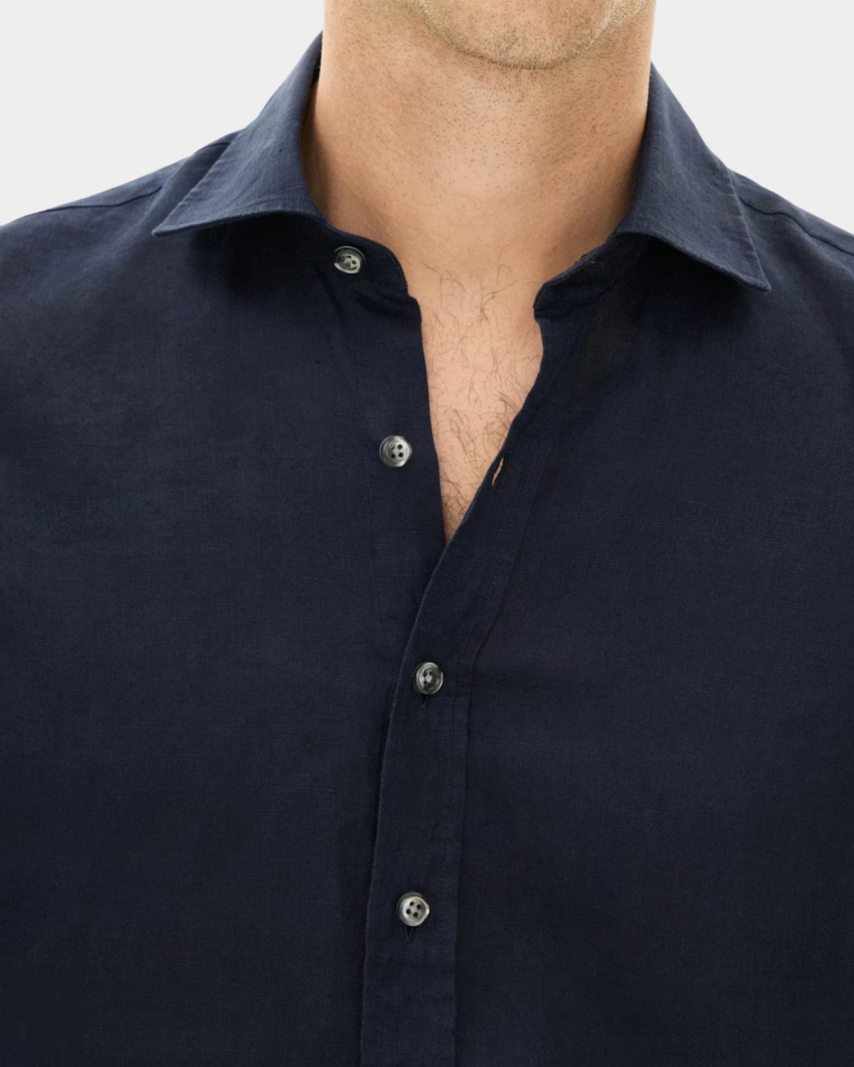 Reg Fit Cut Away Linen Shirt - Navy - Hugo Sthlm