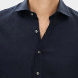 Reg Fit Cut Away Linen Shirt - Navy - Hugo Sthlm