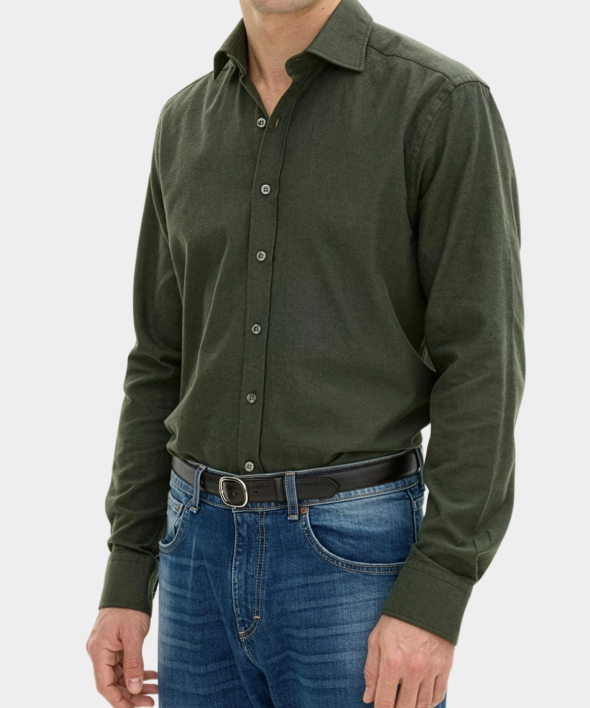 Reg Fit Cut Away Brushed Flannel - Rosciola Green - Hugo Sthlm