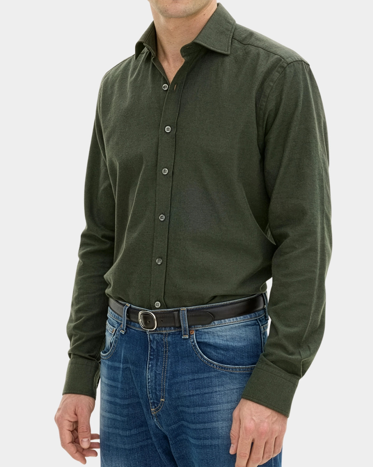 Reg Fit Cut Away Brushed Flannel - Rosciola Green - Hugo Sthlm