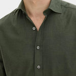 Reg Fit Cut Away Brushed Flannel - Rosciola Green - Hugo Sthlm