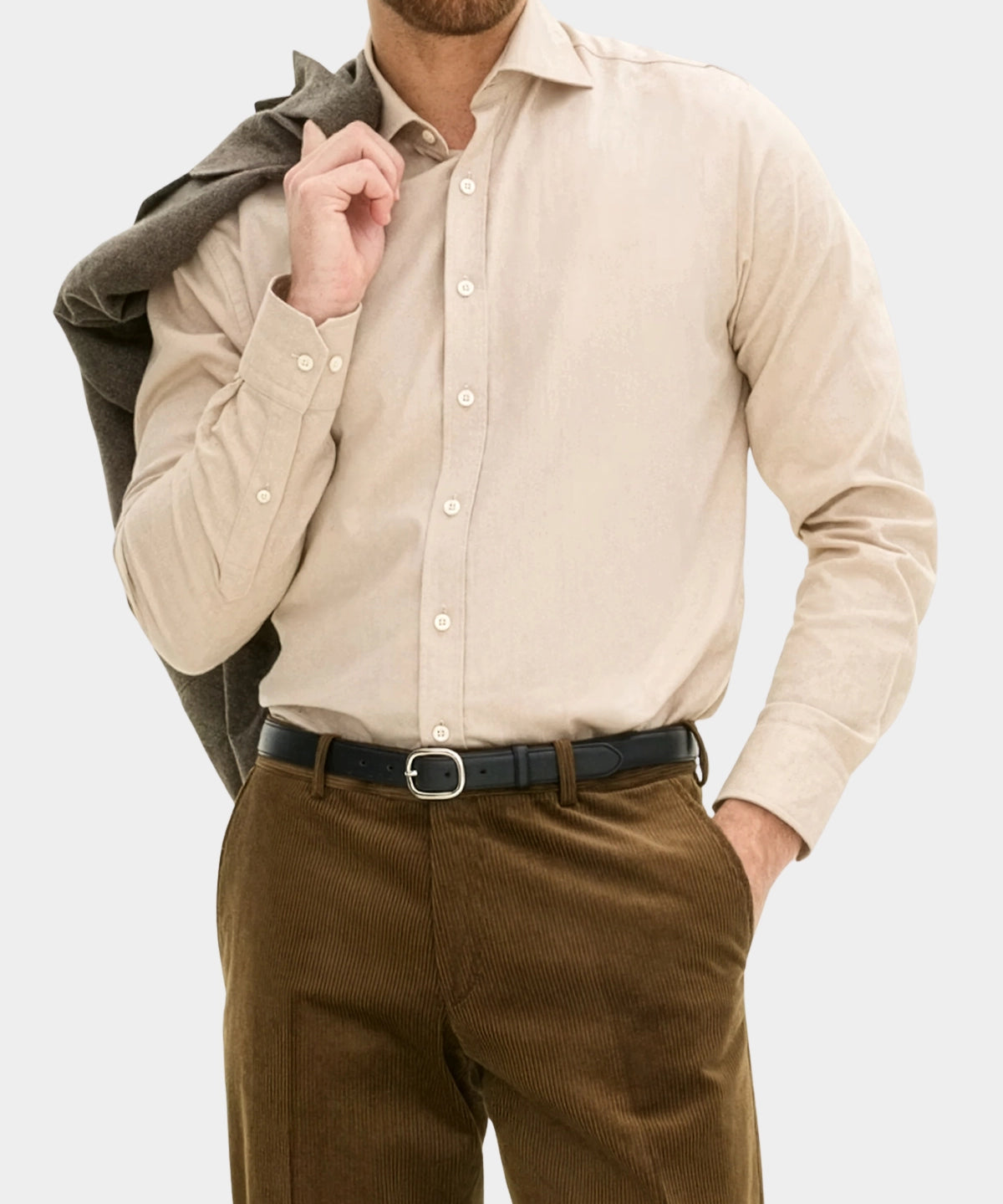 Reg Fit Cut Away Brushed Flannel - Light Beige - Hugo Sthlm