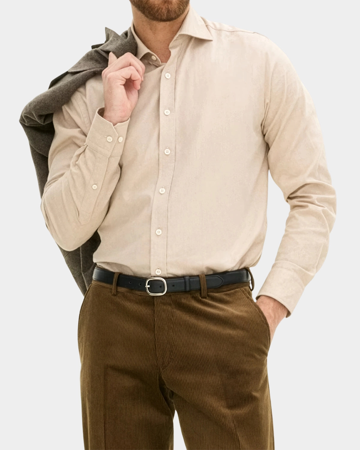 Reg Fit Cut Away Brushed Flannel - Light Beige - Hugo Sthlm