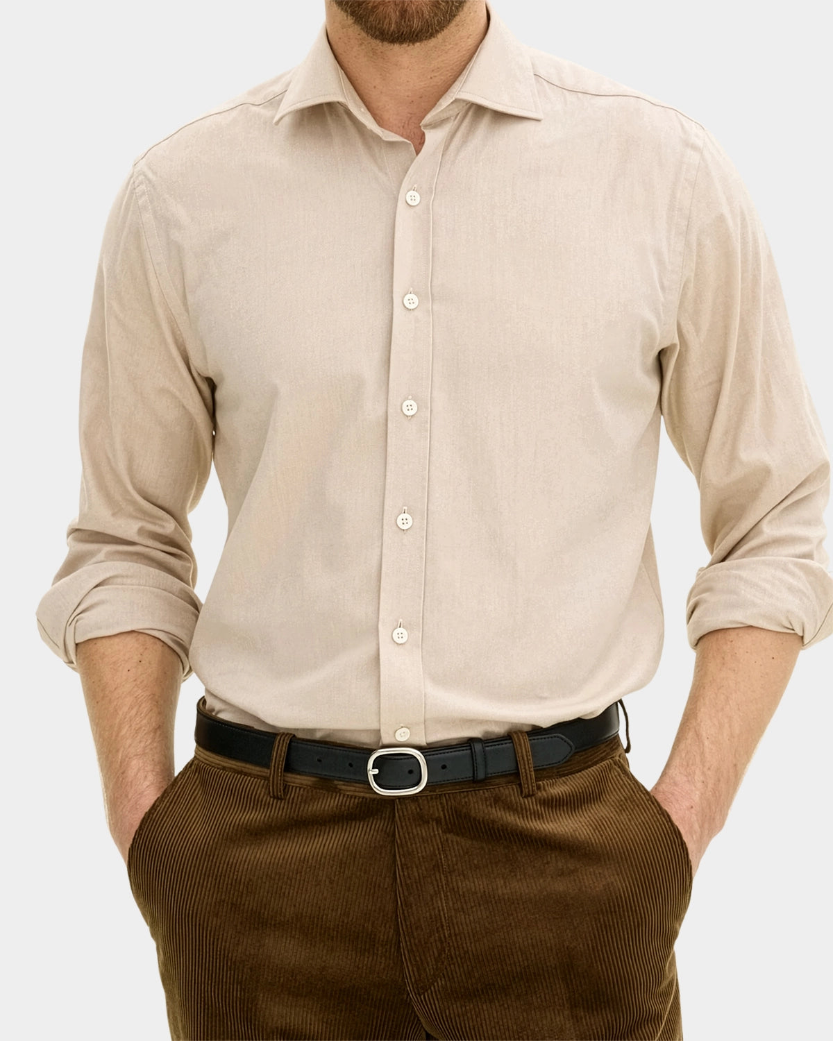 Reg Fit Cut Away Brushed Flannel - Light Beige - Hugo Sthlm