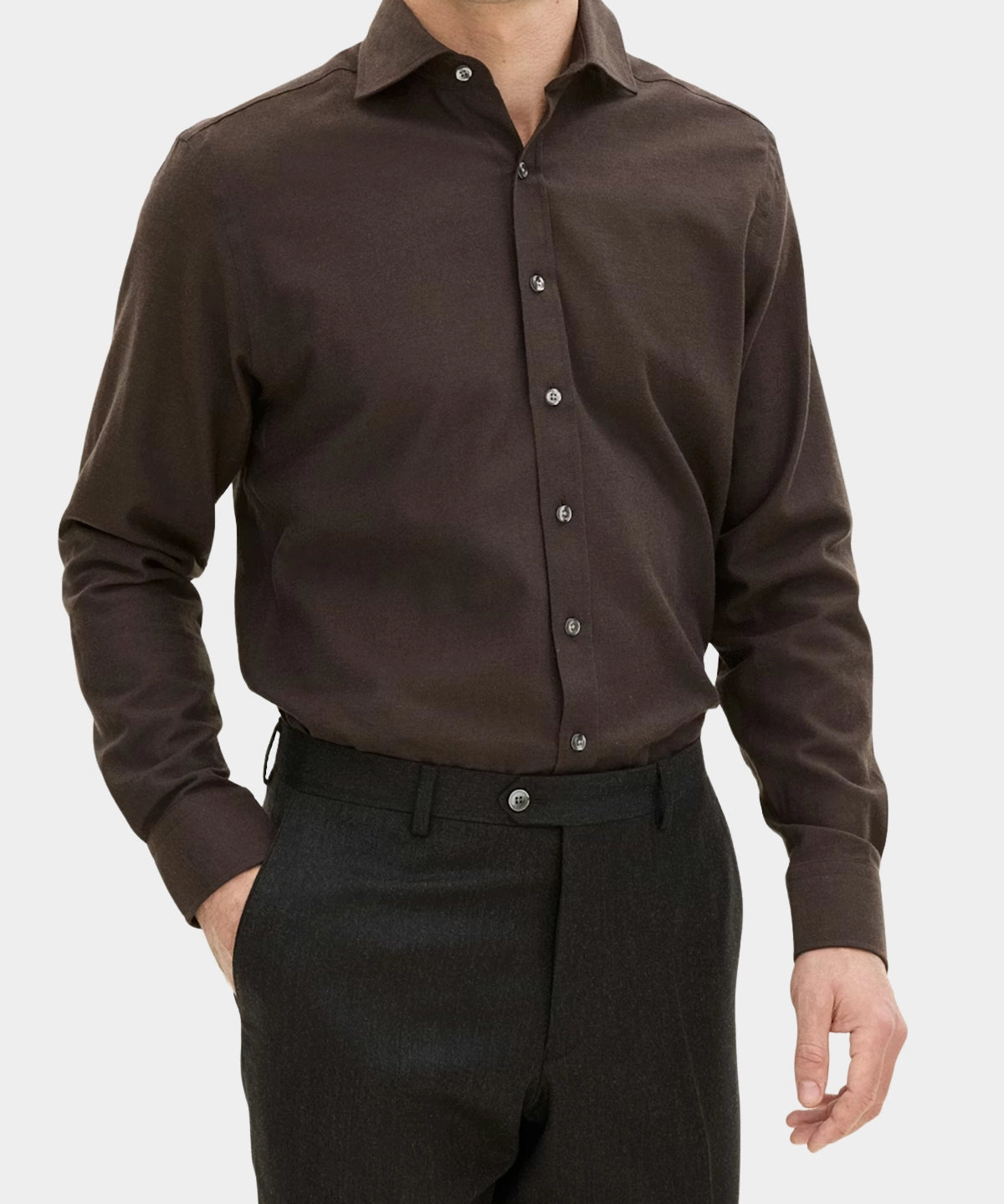 Reg Fit Cut Away Brushed Flannel - Warm Brown - Hugo Sthlm