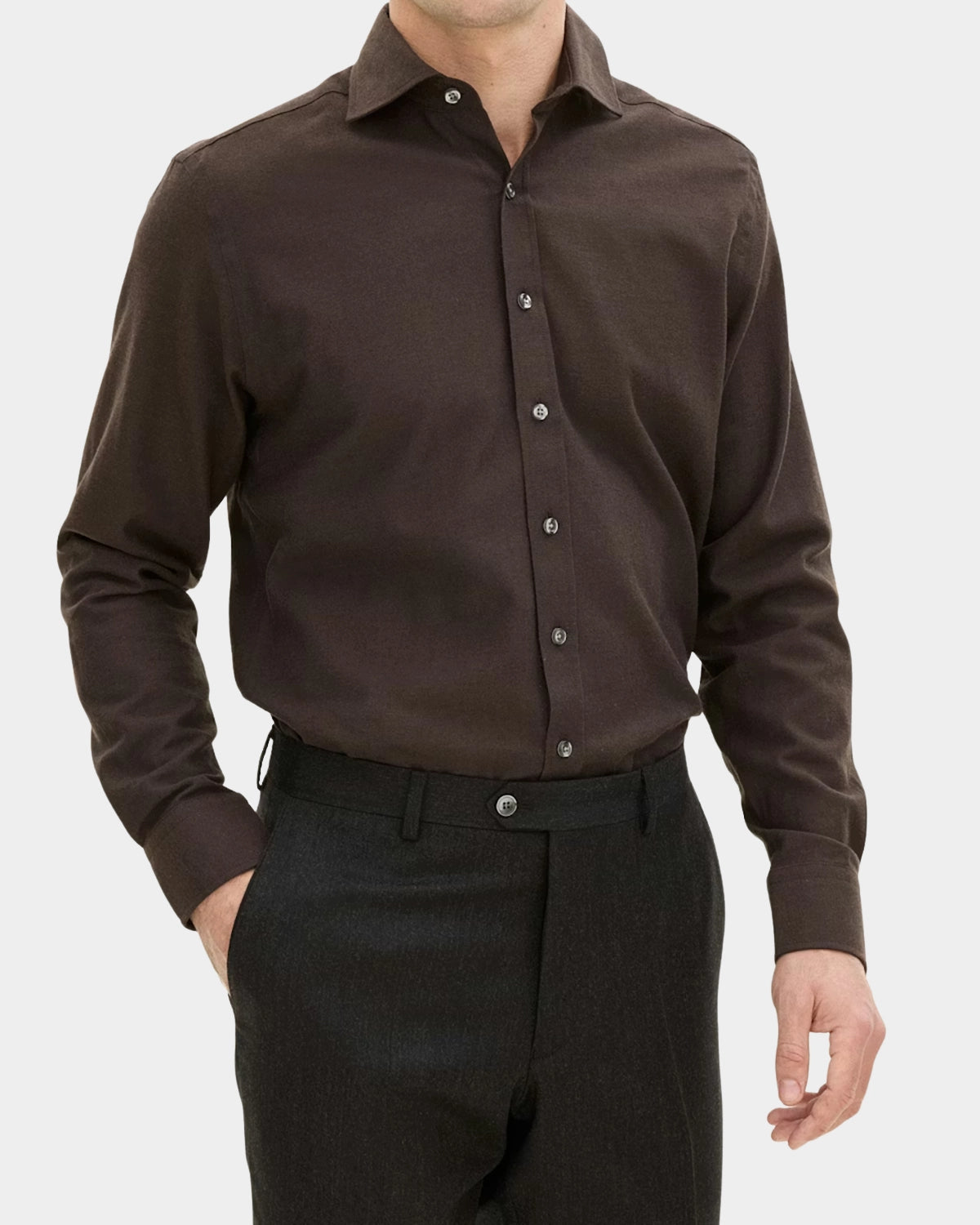 Reg Fit Cut Away Brushed Flannel - Warm Brown - Hugo Sthlm