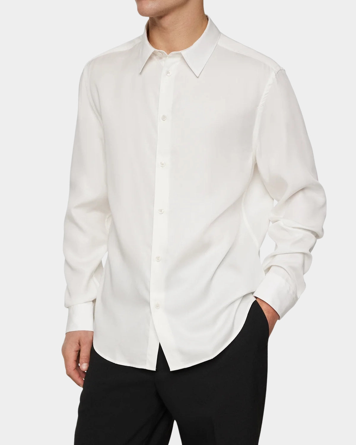 Slim LS Cotton Tencel Shirt - White - Hugo Sthlm