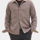 Straight Fit Cuban Winter Twill Shirt - Coffe Brown