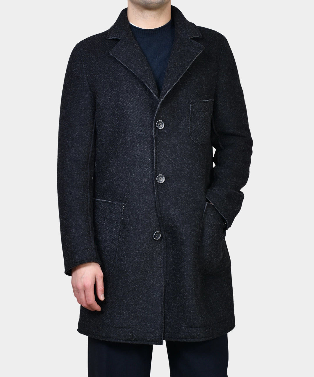 Two Color Boiled Wool Coat - Black - Hugo Sthlm