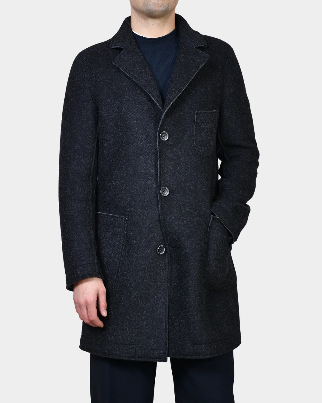 Two Color Boiled Wool Coat - Black - Hugo Sthlm