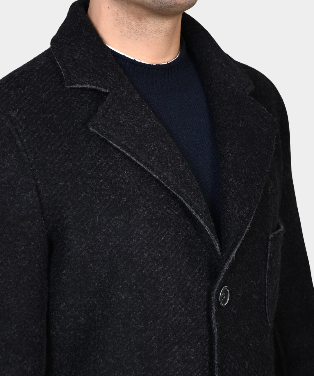 Two Color Boiled Wool Coat - Black - Hugo Sthlm