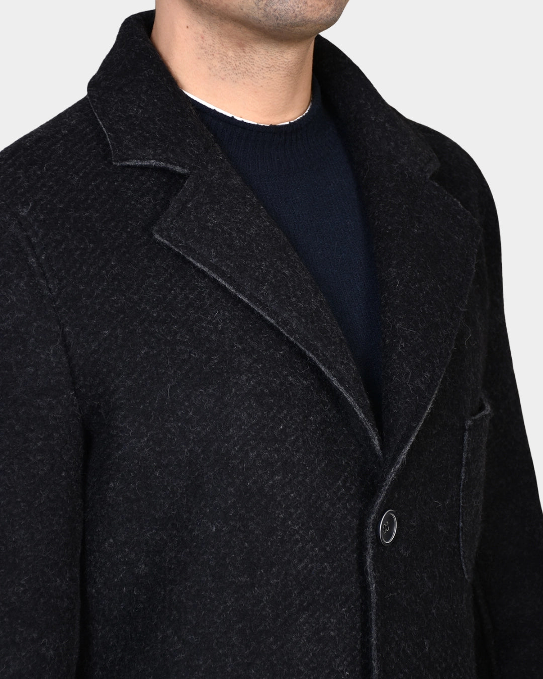 Two Color Boiled Wool Coat - Black - Hugo Sthlm