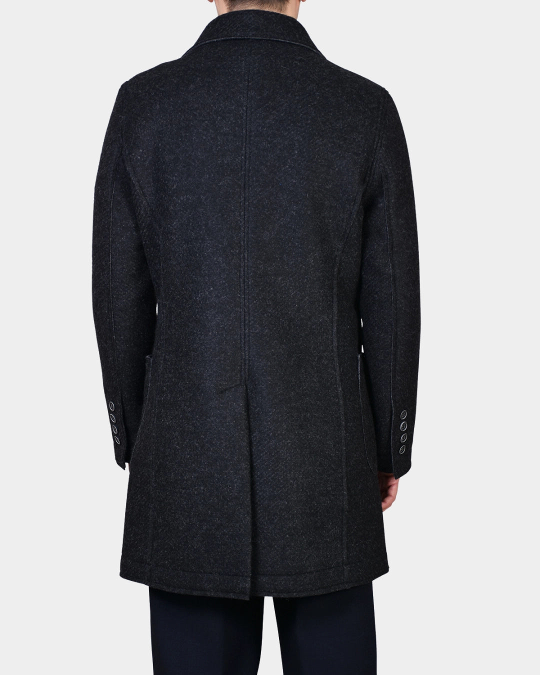 Two Color Boiled Wool Coat - Black - Hugo Sthlm