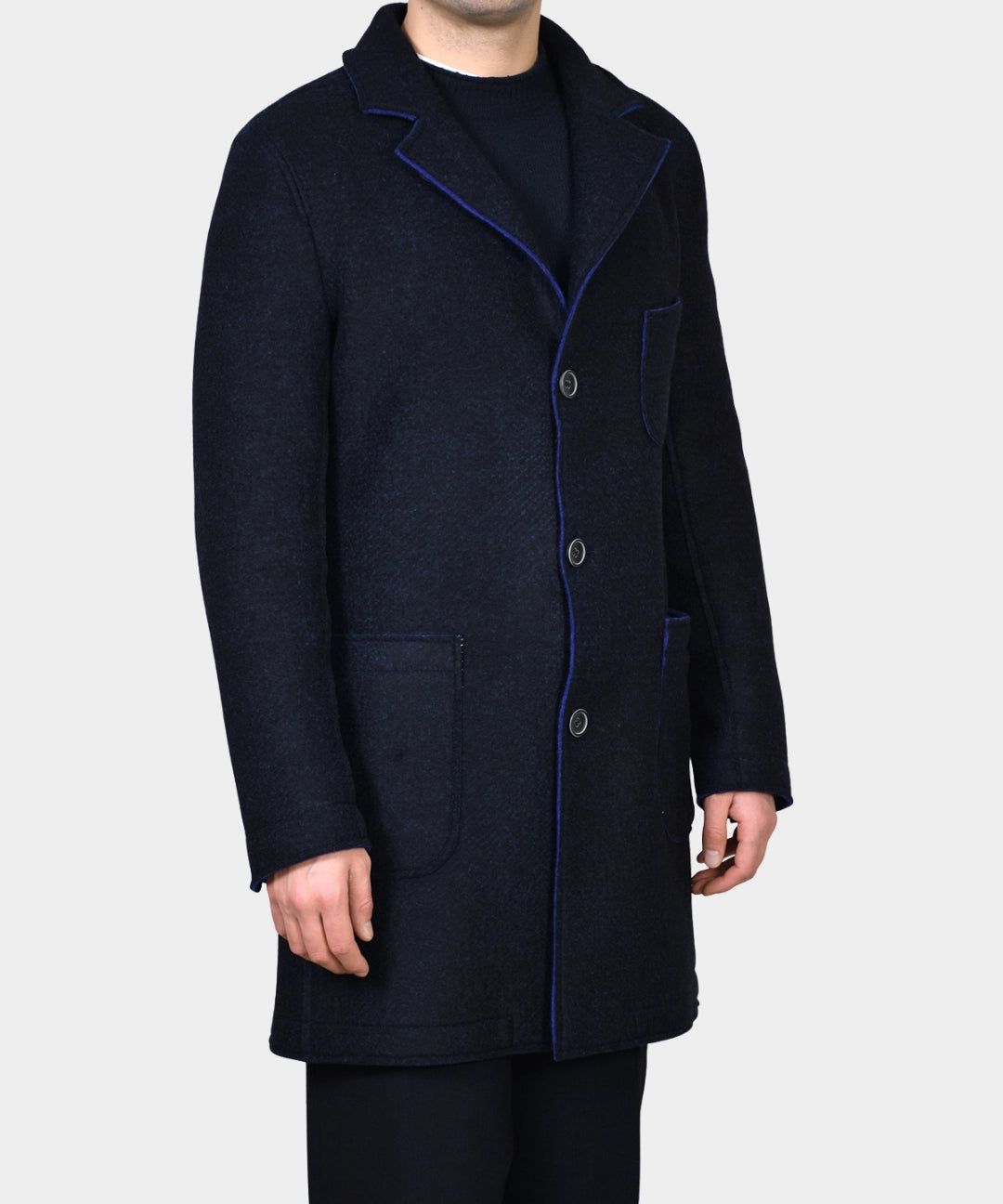 Two Color Boiled Wool Coat - Navy - Hugo Sthlm