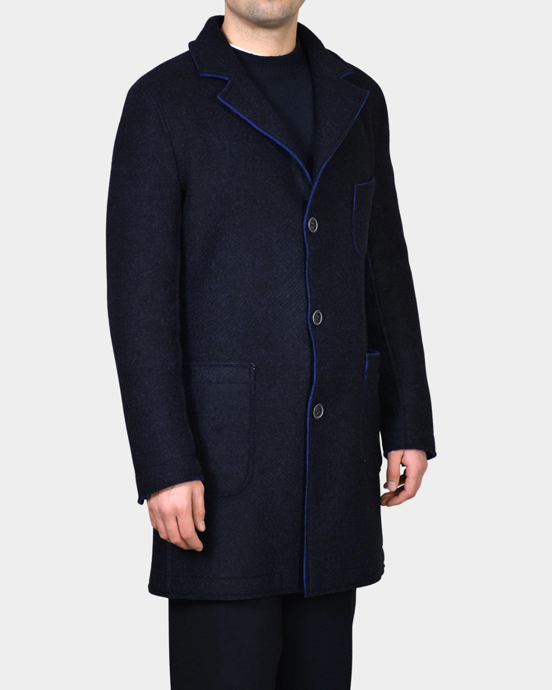 Two Color Boiled Wool Coat - Navy - Hugo Sthlm