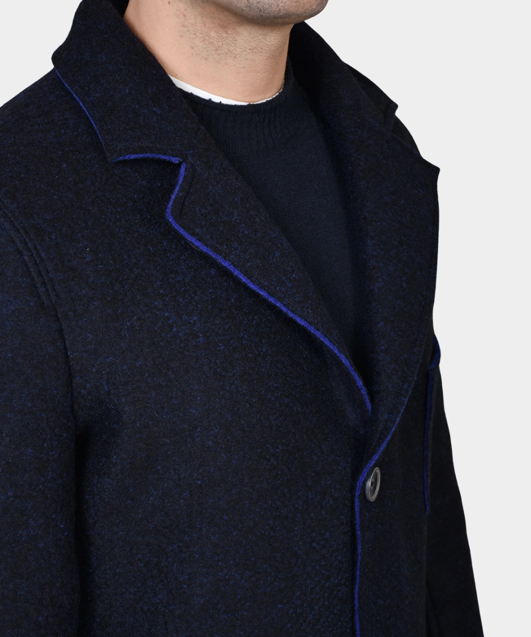 Two Color Boiled Wool Coat - Navy - Hugo Sthlm
