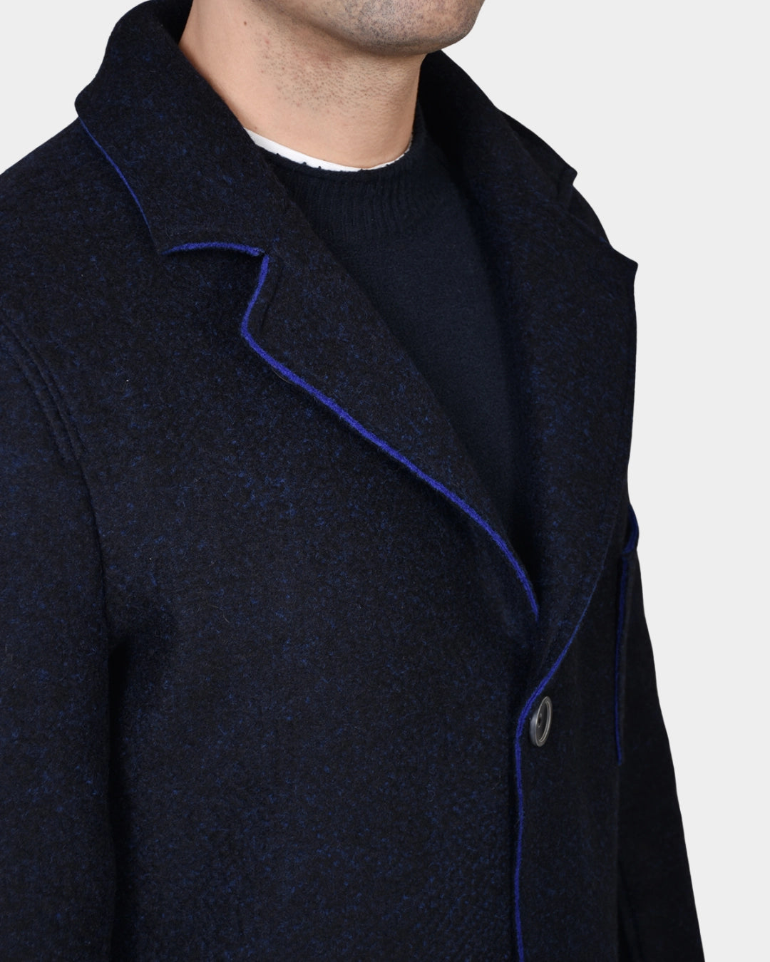 Two Color Boiled Wool Coat - Navy - Hugo Sthlm