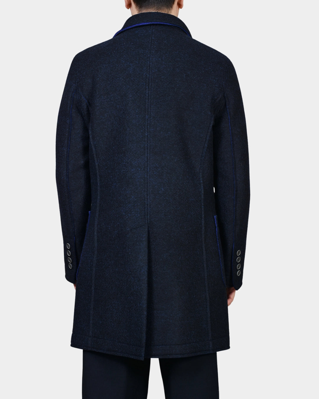 Two Color Boiled Wool Coat - Navy - Hugo Sthlm