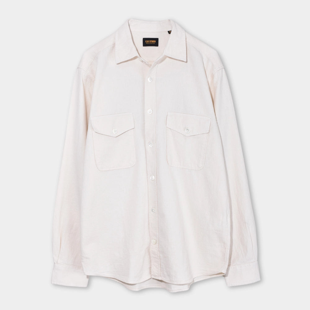 Two Pocket Overshirt Solid Dobby - Ecru - Hugo Sthlm