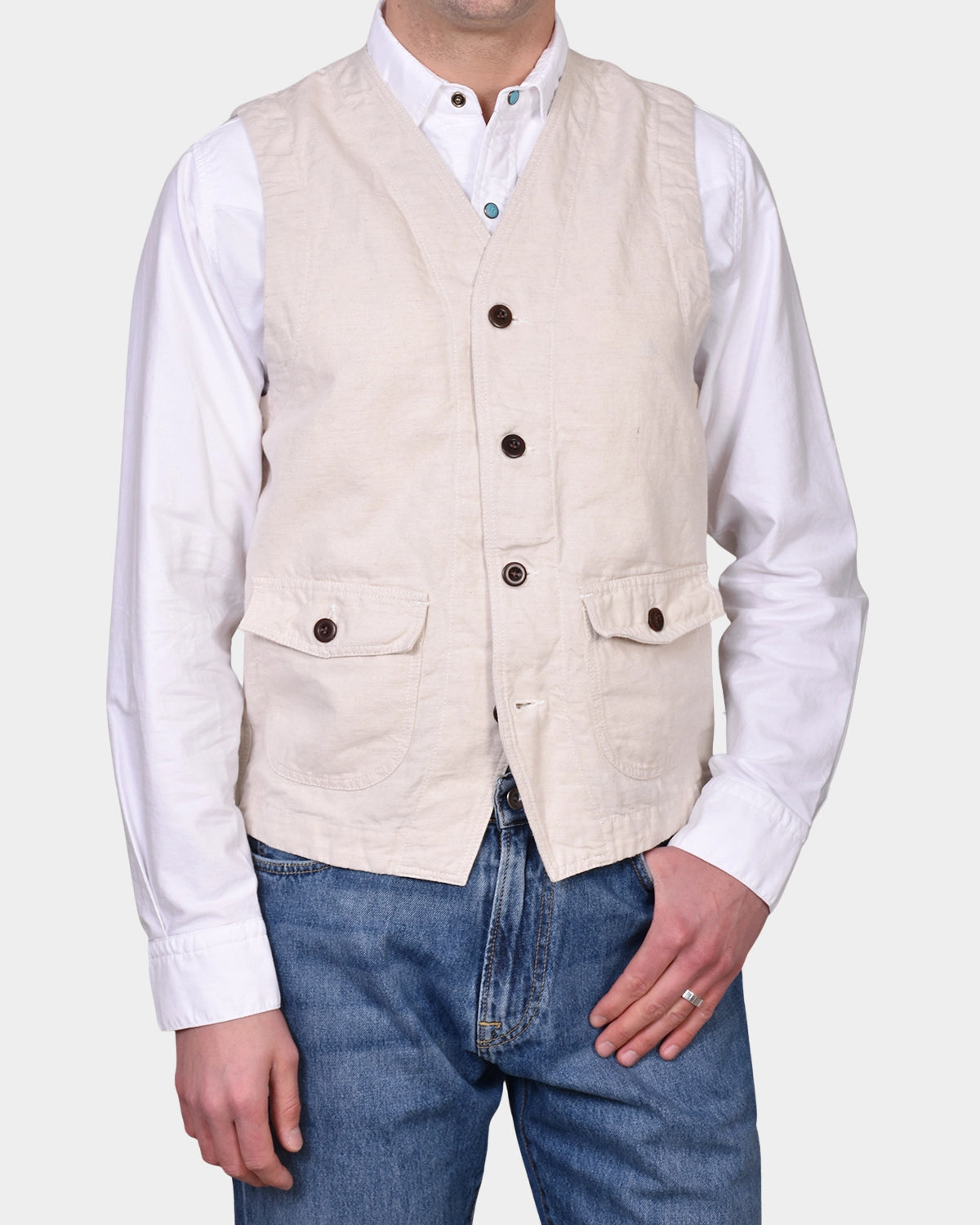 Work Vest Linen St Michel - Ivory - Hugo Sthlm