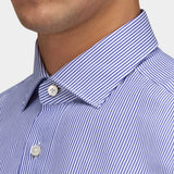 Wrinkle Free Cotton Stripe Shirt - Navy Blue