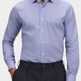 Wrinkle Free Cotton Stripe Shirt - Navy Blue