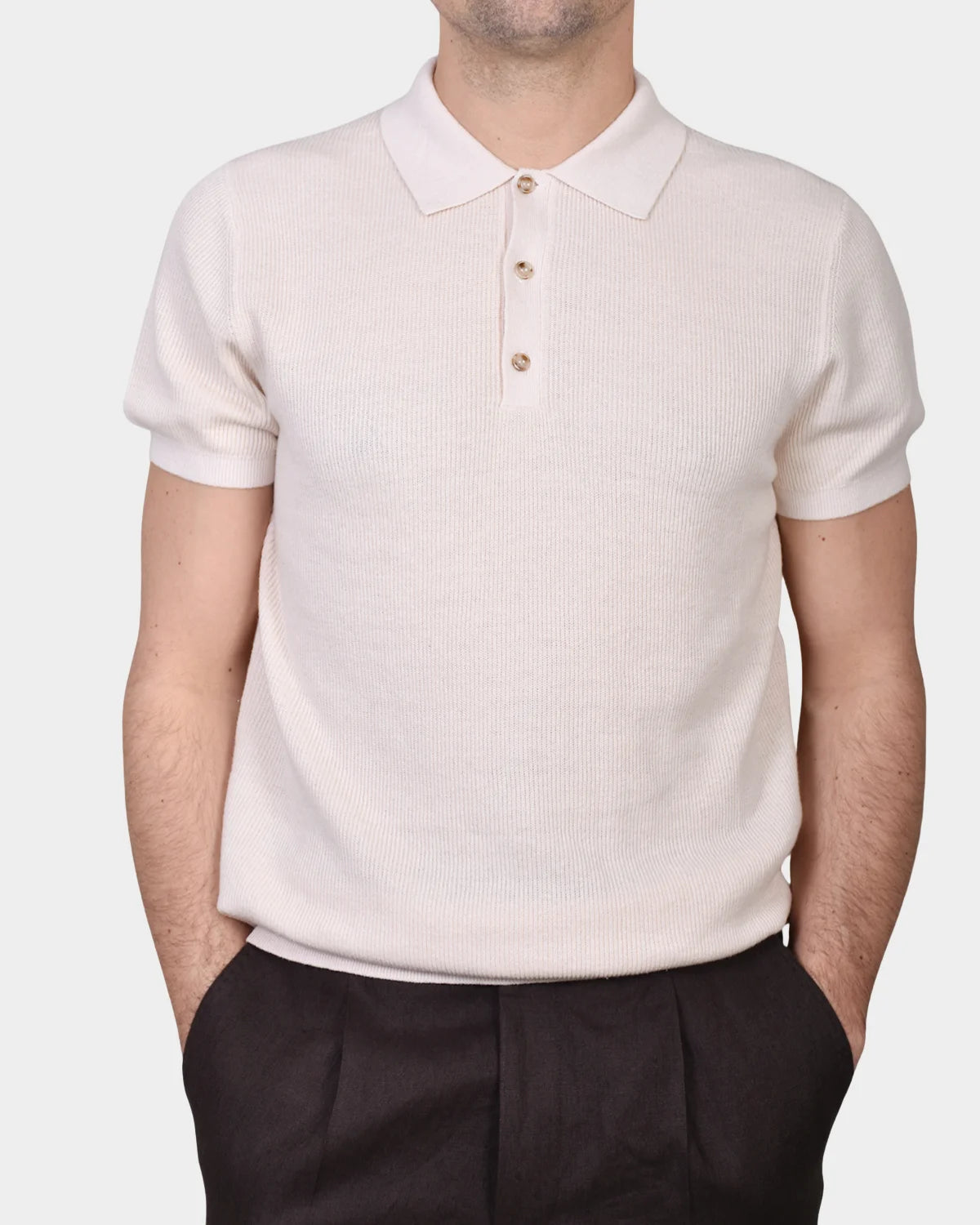 Knitted SS Polo - Crema - Hugo Sthlm