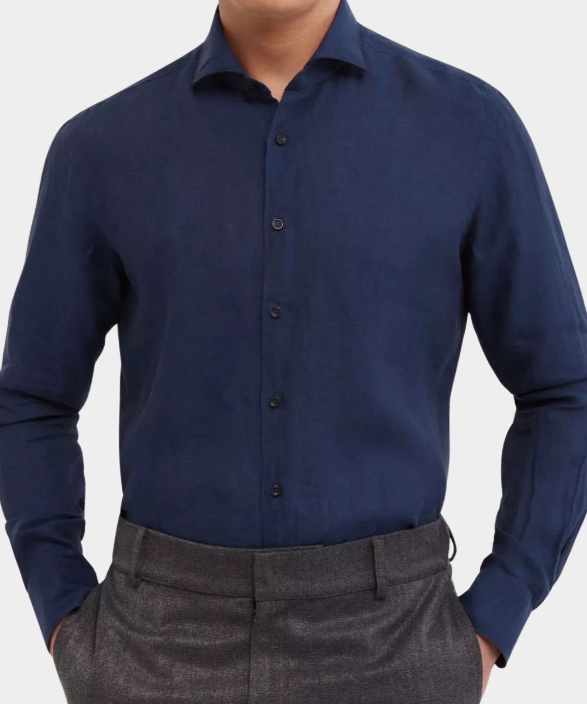 Yarn Dyed Linen Shirt - Navy - Hugo Sthlm