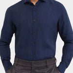 Yarn Dyed Linen Shirt - Navy - Hugo Sthlm