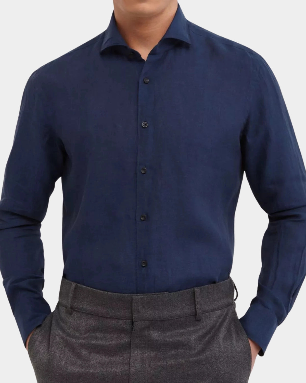 Yarn Dyed Linen Shirt - Navy - Hugo Sthlm