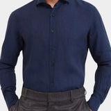 Yarn Dyed Linen Shirt - Navy - Hugo Sthlm