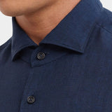 Yarn Dyed Linen Shirt - Navy - Hugo Sthlm