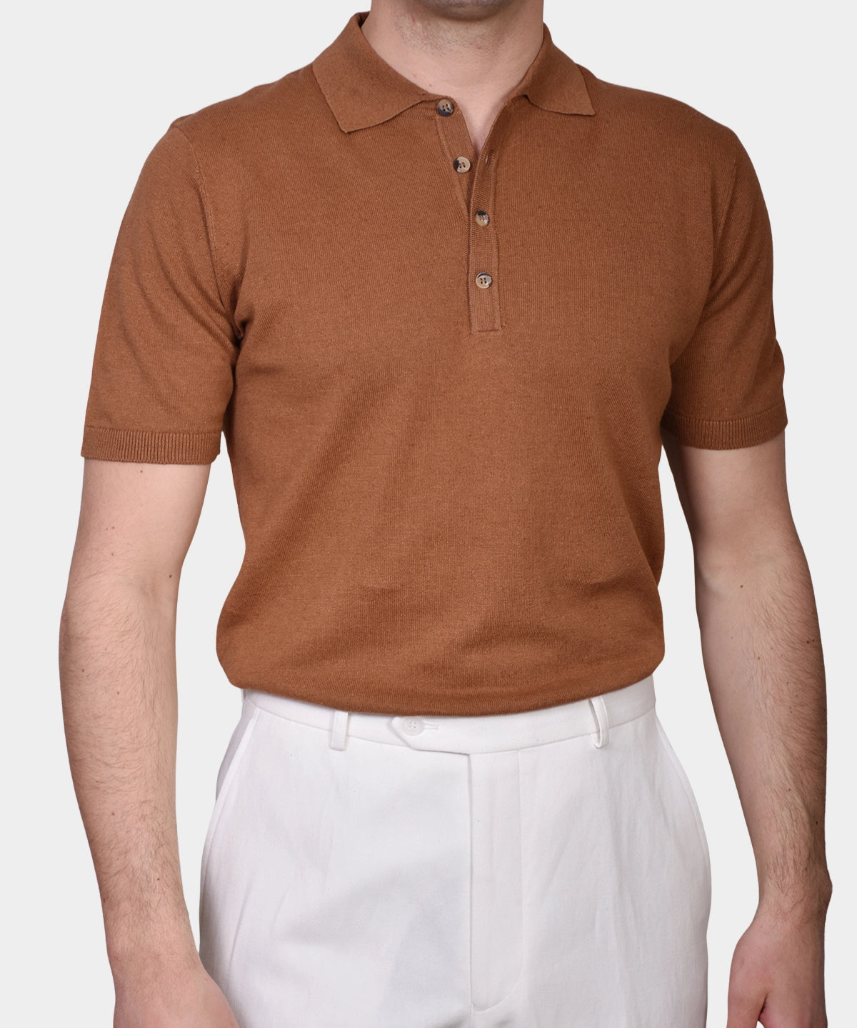 Polo Button Linen Blend - Caffe - Hugo Sthlm