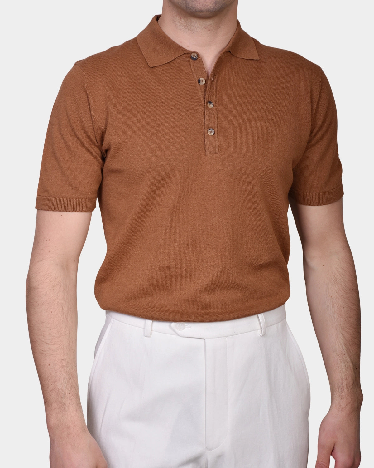 Polo Button Linen Blend - Caffe - Hugo Sthlm