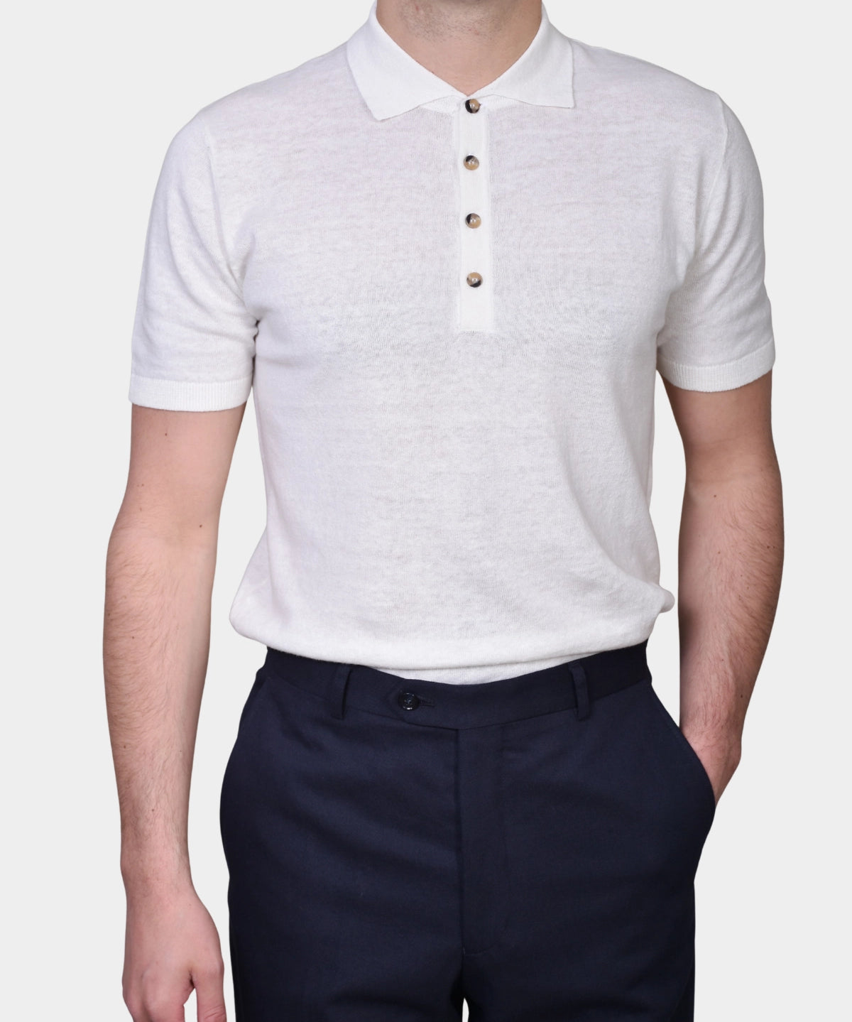 Polo Button Linen Blend - Ecru - Hugo Sthlm