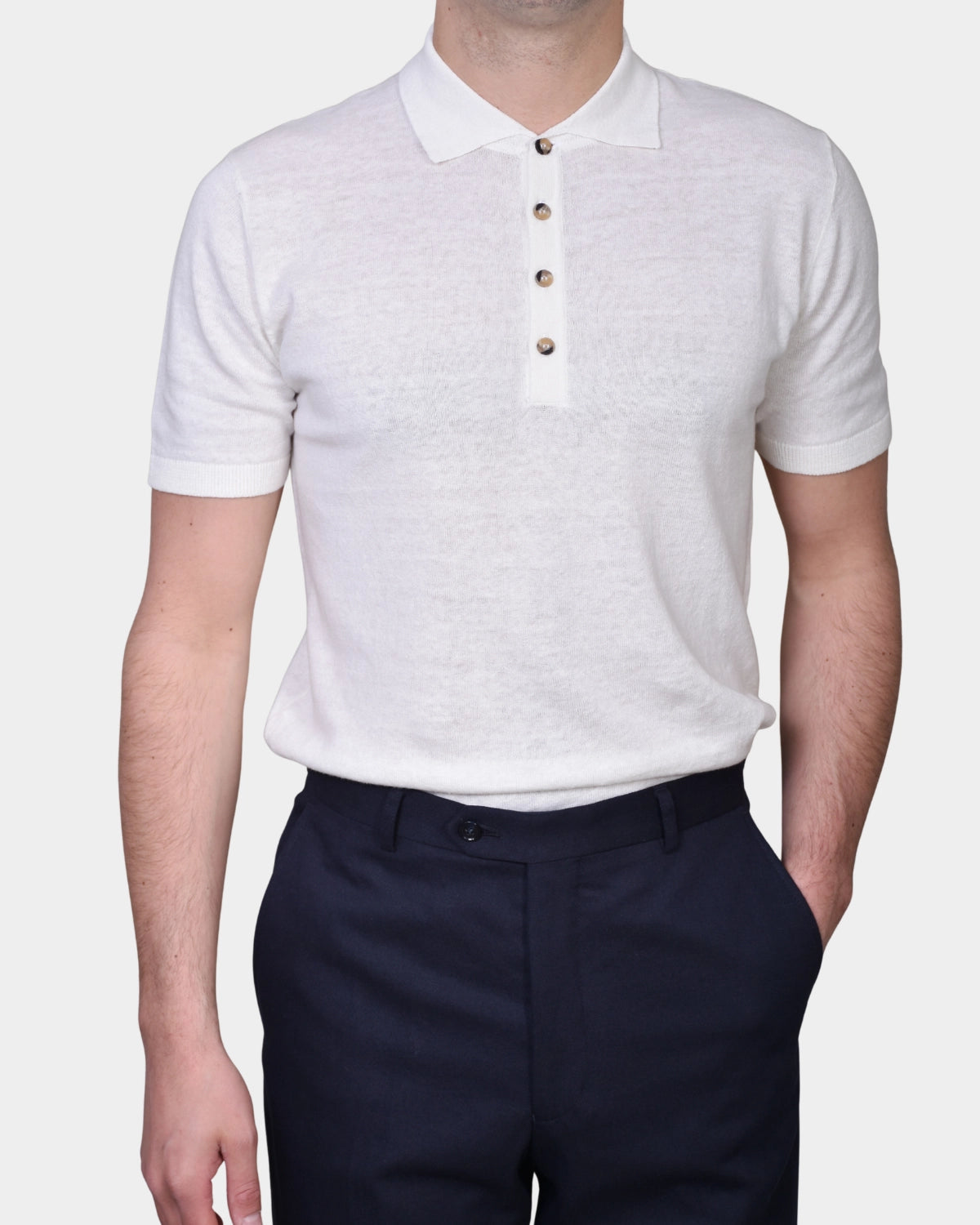 Polo Button Linen Blend - Ecru - Hugo Sthlm