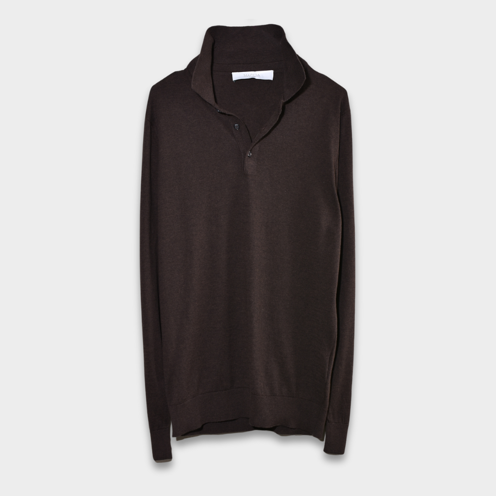 Polo Long Sleeve Knit - Brown - Hugo Sthlm