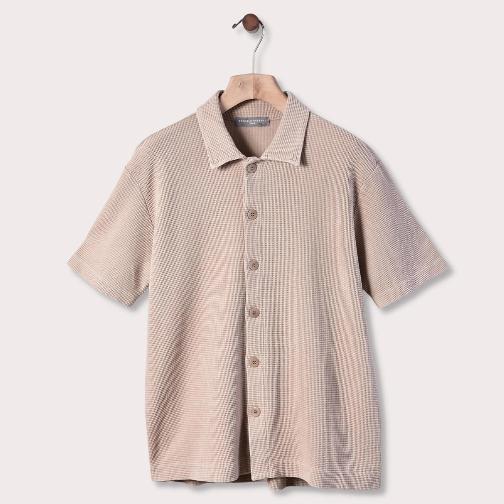 Knitted Short Sleeve Shirt - Beige - Hugo Sthlm