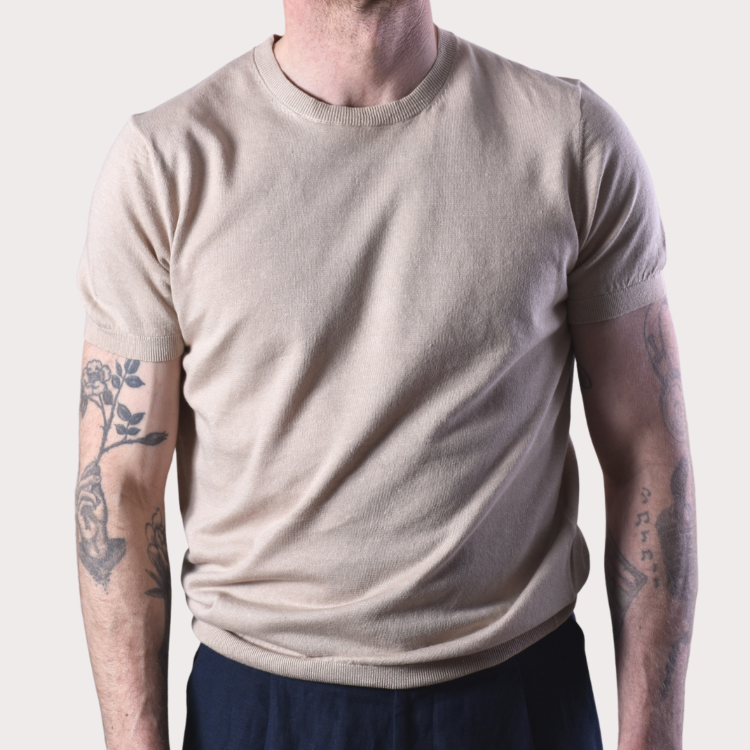 Crewneck Short Sleeve Linnen Knit - Beige - Hugo Sthlm