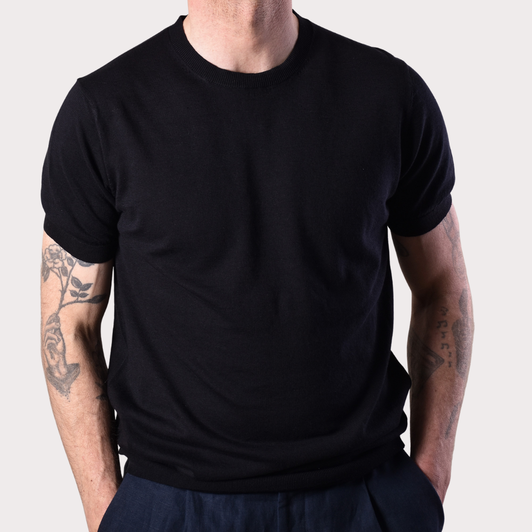 Crewneck Short Sleeve Linnen Knit - Black - Hugo Sthlm
