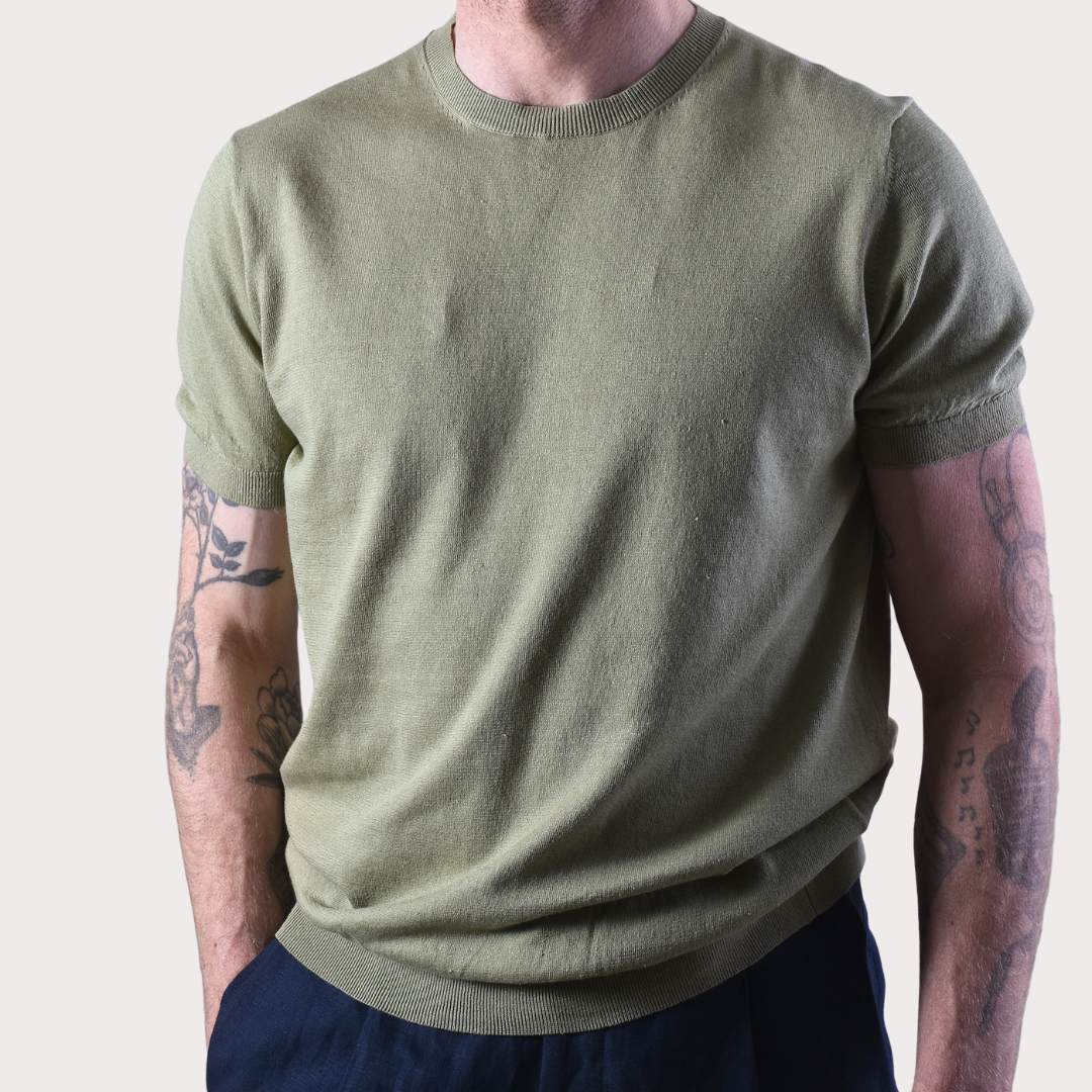 Crewneck Short Sleeve Linnen Knit - Green - Hugo Sthlm