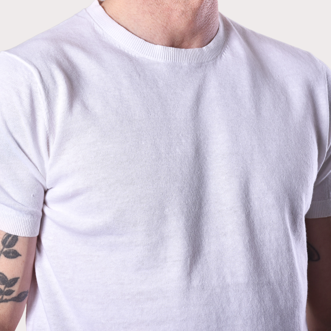 Crewneck Short Sleeve Linnen Knit - White - Hugo Sthlm