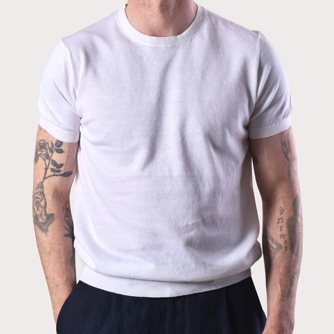 Crewneck Short Sleeve Linnen Knit - White - Hugo Sthlm